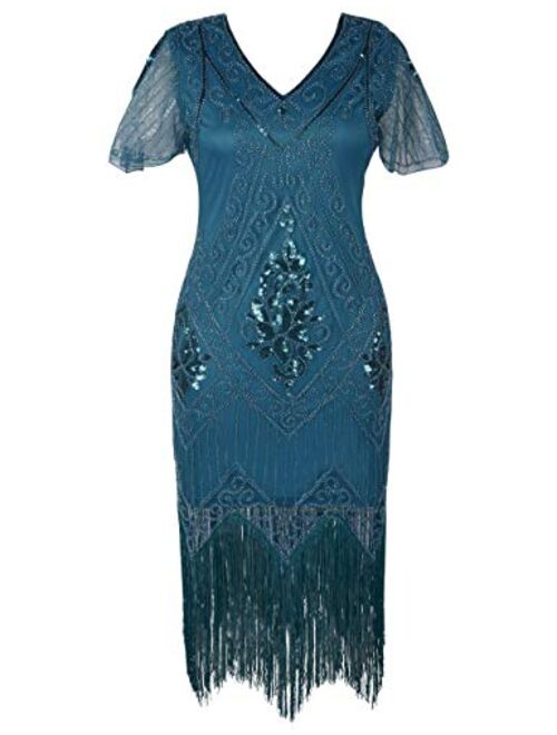 PrettyGuide Women's 1920s Dress Sequin Art Deco Flapper Dress with Sleeve