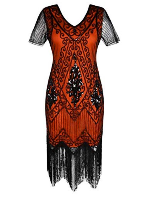 PrettyGuide Women's 1920s Dress Sequin Art Deco Flapper Dress with Sleeve