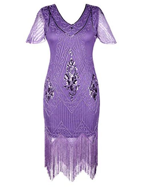 PrettyGuide Women's 1920s Dress Sequin Art Deco Flapper Dress with Sleeve