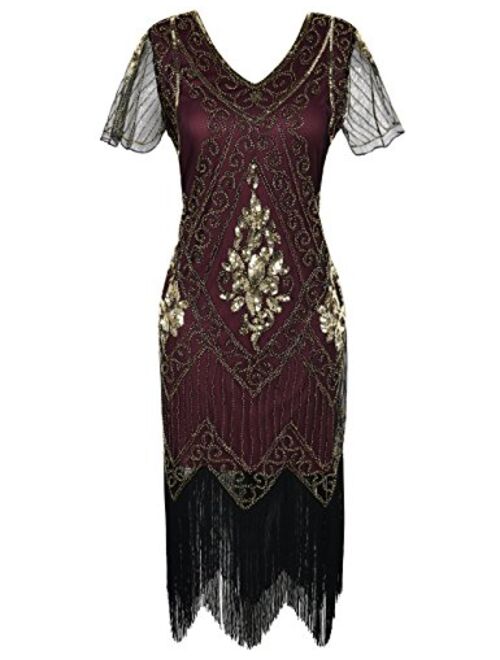 PrettyGuide Women's 1920s Dress Sequin Art Deco Flapper Dress with Sleeve