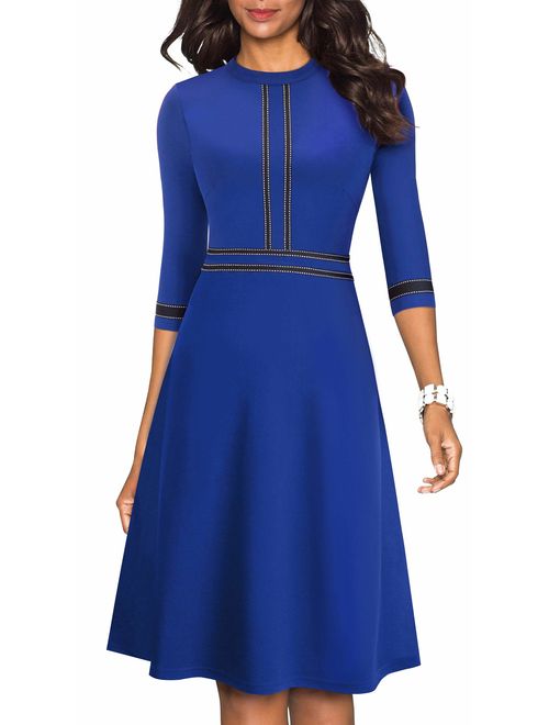 HOMEYEE Women's Chic Crew Neck 3/4 Sleeve Party Homecoming Aline Dress A135