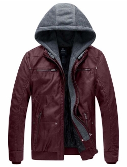 Wantdo Men's Faux Leather Removable Hood With Jacket