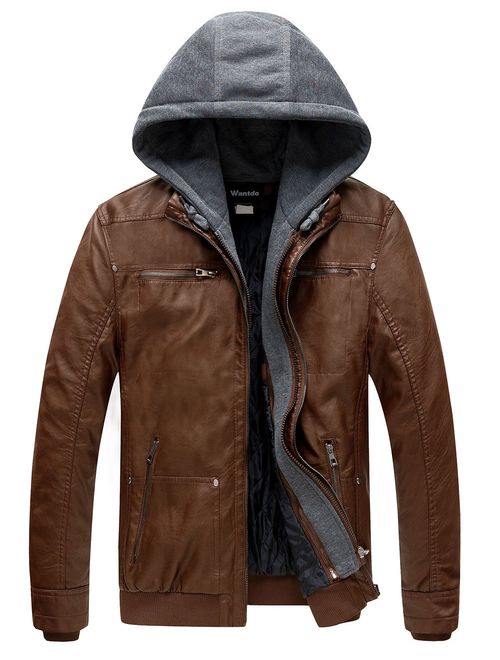 Wantdo Men's Faux Leather Removable Hood With Jacket