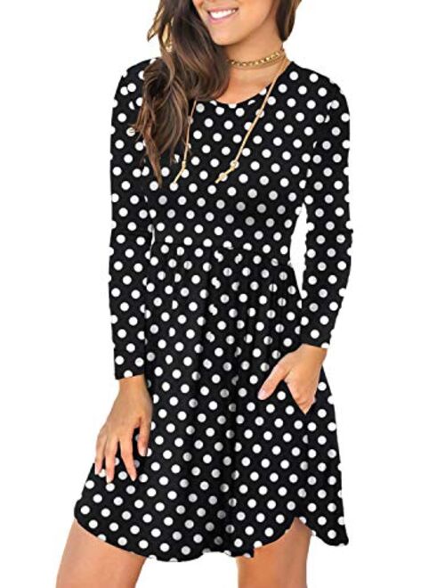 LONGYUAN Women's Long Sleeve T Shirt Dresses Casual Swing Dress with Pockets