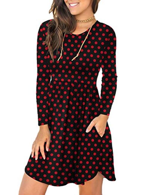 LONGYUAN Women's Long Sleeve T Shirt Dresses Casual Swing Dress with Pockets