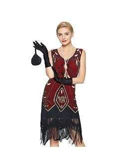 Metme Women's 1920s Vintage Flapper Fringe Beaded Great Gatsby Party Dress