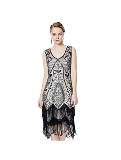 Metme Women's 1920s Vintage Flapper Fringe Beaded Great Gatsby Party Dress