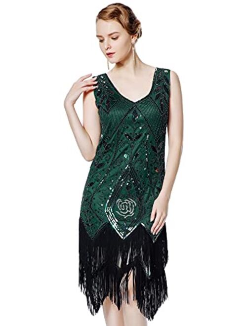 Metme Women's 1920s Vintage Flapper Fringe Beaded Great Gatsby Party Dress