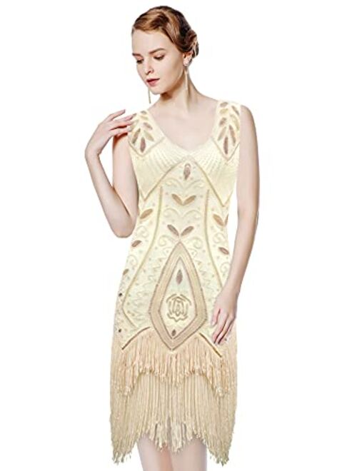 Metme Women's 1920s Vintage Flapper Fringe Beaded Great Gatsby Party Dress