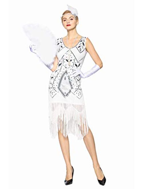 Metme Women's 1920s Vintage Flapper Fringe Beaded Great Gatsby Party Dress