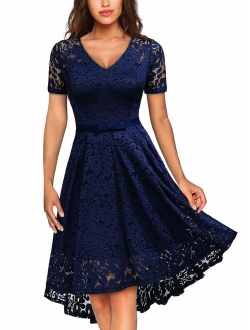 MISSMAY Women's Vintage Floral Lace Short Sleeve Boat Neck Cocktail Party Swing Dress