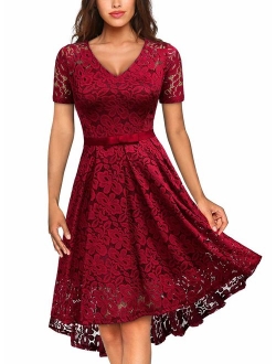 MISSMAY Women's Vintage Floral Lace Short Sleeve Boat Neck Cocktail Party Swing Dress