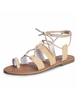 SANDALUP Tie Up Flat Gladiator Roman Sandals for Women