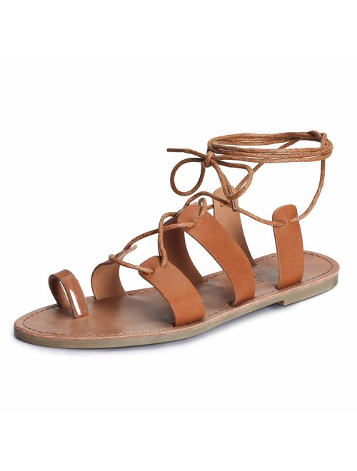 SANDALUP Tie Up Flat Gladiator Roman Sandals for Women