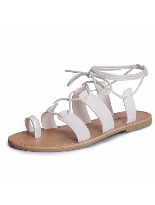 SANDALUP Tie Up Flat Gladiator Roman Sandals for Women