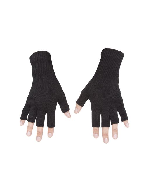 Gravity Threads Unisex Warm Half Finger Stretchy Knit Fingerless Gloves