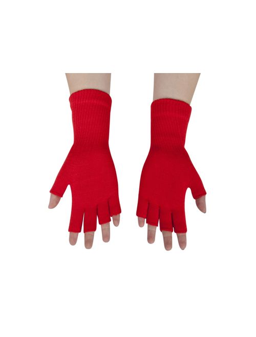 Gravity Threads Unisex Warm Half Finger Stretchy Knit Fingerless Gloves