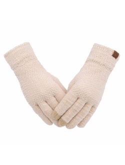 Women's Winter Touch Screen Gloves Chenille Warm Cable Knit Touchscreen Texting Elastic Cuff Thermal Gloves