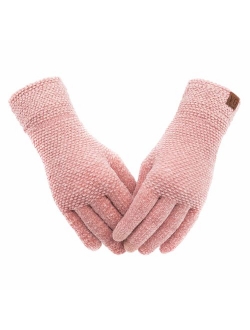 Women's Winter Touch Screen Gloves Chenille Warm Cable Knit Touchscreen Texting Elastic Cuff Thermal Gloves