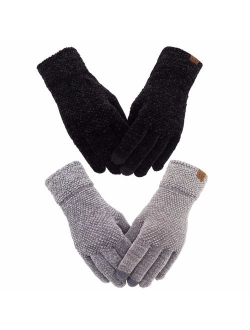 Women's Winter Touch Screen Gloves Chenille Warm Cable Knit Touchscreen Texting Elastic Cuff Thermal Gloves