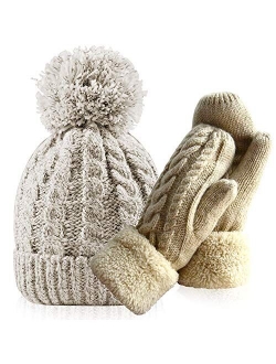 Women's Winter Gloves Warm Lining Mittens- Cozy Wool Knit Thick Gloves Novelty Mittens Winter Cold Weather Accessories