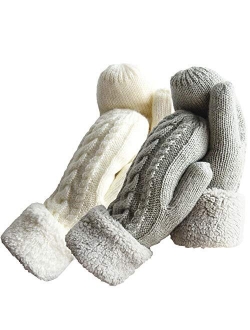 Women's Winter Gloves Warm Lining Mittens- Cozy Wool Knit Thick Gloves Novelty Mittens Winter Cold Weather Accessories