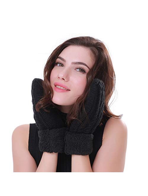 Women's Winter Gloves Warm Lining Mittens- Cozy Wool Knit Thick Gloves Novelty Mittens Winter Cold Weather Accessories