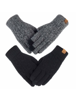 Women's Winter Warm Touch Screen Gloves Cable Knit Wool Fleece Lined Touchscreen Texting Mittens for Women