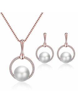 Long Way Crystal Necklace Drop Earrings Set Pearl Jewelry Set Wedding Jewelry for Women