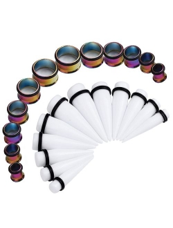 BodyJ4You 24PC Big Gauges Kit Stretching 00G-20mm Multicolor Acrylic Tapers Steel Plugs Tunnels Set