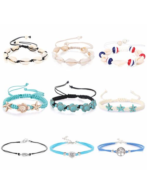 Finrezio 9Pcs Anklets for Women Girls Ankle Chains Bracelets Adjustable Beach Anklet Foot Jewelry Set