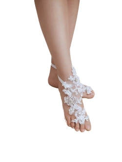 Ruolai ASA Bridal Summer Crochet Barefoot Sandals Lace Anklets Wedding Prom Party Bangles