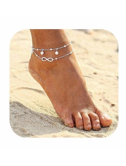 Wishoney Foot Chain Boho Beach Jewelry Layer Anklet for Women Adjustable Anklet