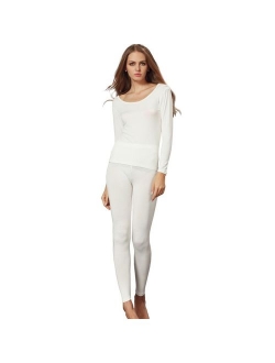 Liang Rou Women's Scoop Neck Long Johns Ultra Thin Modal Thermal Underwear Top & Bottom Set