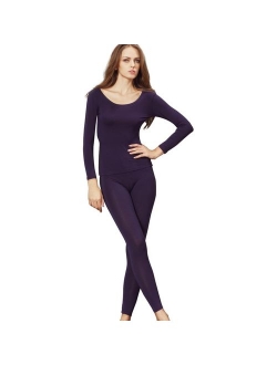 Liang Rou Women's Scoop Neck Long Johns Ultra Thin Modal Thermal Underwear Top & Bottom Set