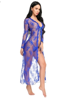 Lingerie for Women Sexy Long Lace Dress Sheer Gown See Through Kimono Robe