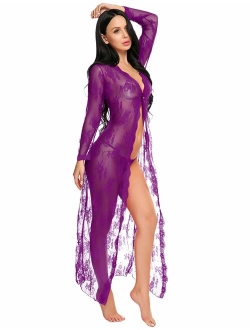 Lingerie for Women Sexy Long Lace Dress Sheer Gown See Through Kimono Robe