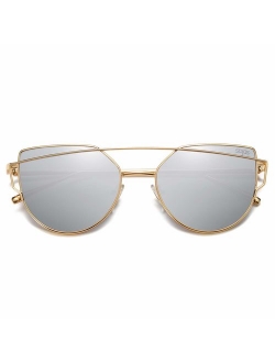 Cat Eye Mirrored Flat Lenses Street Fashion Metal Frame Women Sunglasses SJ1001