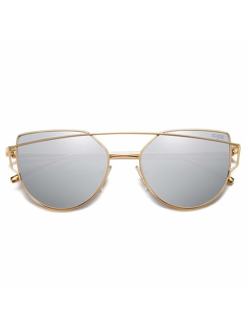 SOJOS Cat Eye Mirrored Flat Lenses Street Fashion Metal Frame Women Sunglasses SJ1001