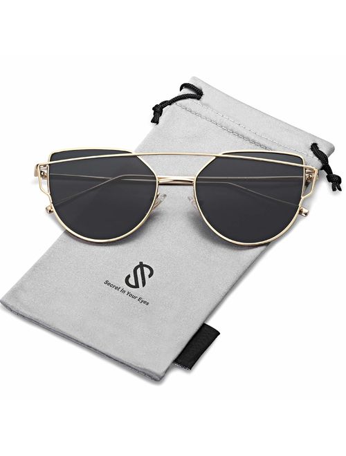 SOJOS Cat Eye Mirrored Flat Lenses Street Fashion Metal Frame Women Sunglasses SJ1001