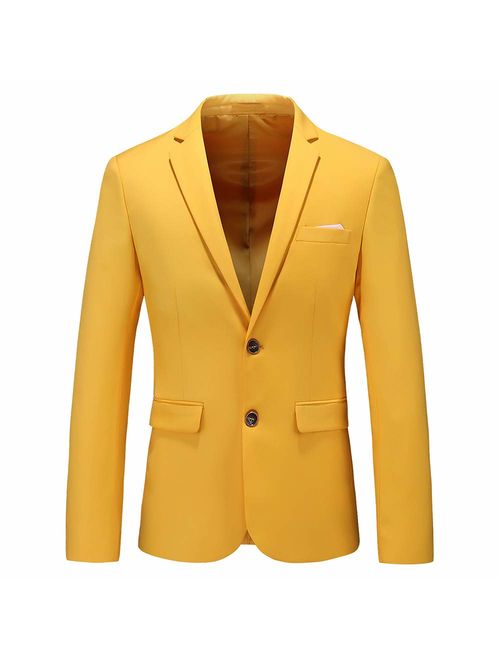 UNINUKOO Mens Two Button Single Breasted Suit Jacket Slim Fit