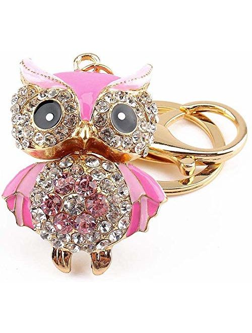 Yosoo Owl Keychain Rhinestone Crystal Keyring Key Ring Chain Bag Charm Pendant Gift