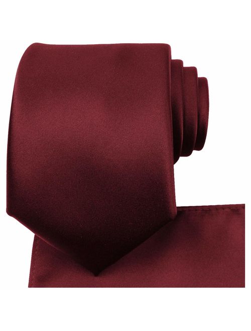 KissTies Solid Tie Set Satin Wedding Ties + Pocket Square + Gift Box