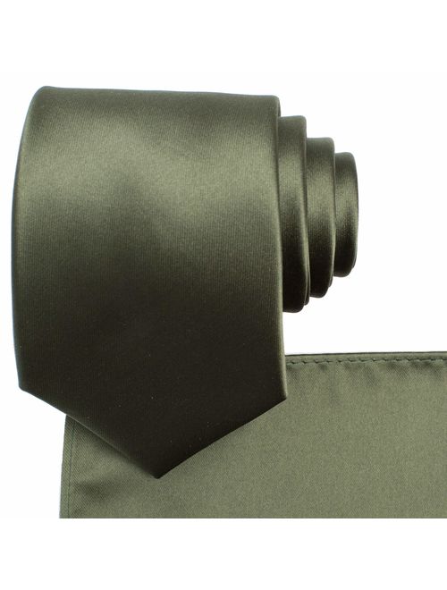 KissTies Solid Tie Set Satin Wedding Ties + Pocket Square + Gift Box