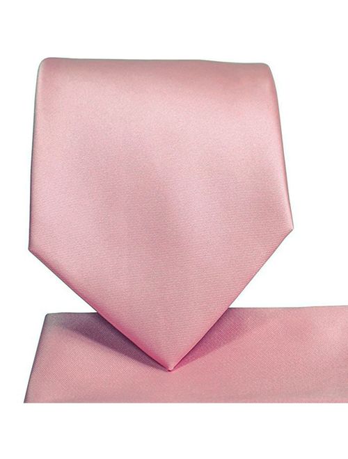 KissTies Solid Tie Set Satin Wedding Ties + Pocket Square + Gift Box