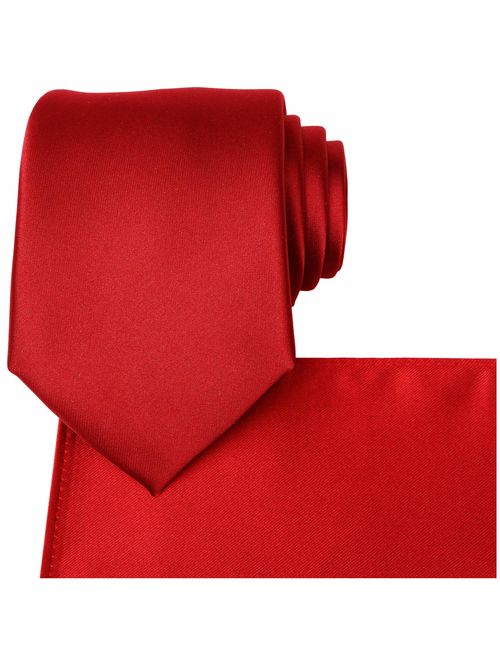 KissTies Solid Tie Set Satin Wedding Ties + Pocket Square + Gift Box