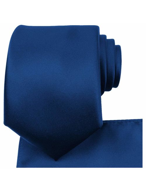 KissTies Solid Tie Set Satin Wedding Ties + Pocket Square + Gift Box