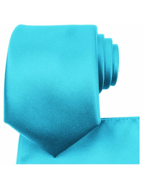 KissTies Solid Tie Set Satin Wedding Ties + Pocket Square + Gift Box