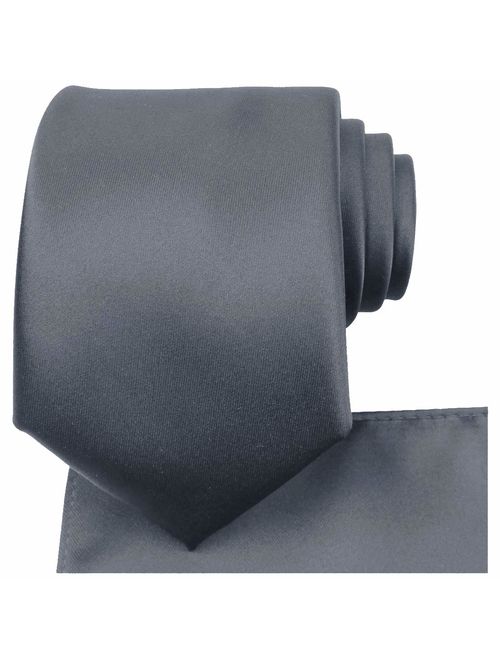 KissTies Solid Tie Set Satin Wedding Ties + Pocket Square + Gift Box