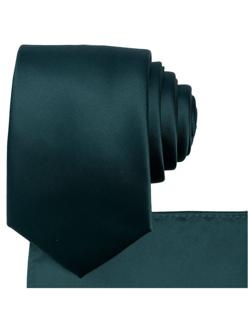 KissTies Solid Tie Set Satin Wedding Ties + Pocket Square + Gift Box